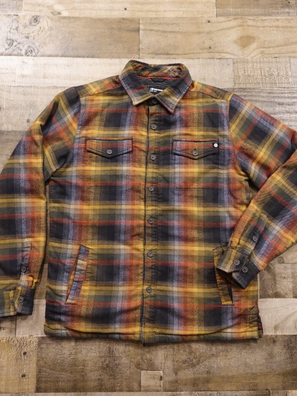 Marmot‎ Sherpa-Lined Flannel Jacket Shirt Men's Medium Brown Plaid Insulated